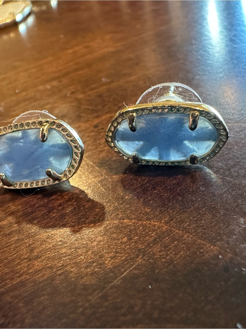 Kendra Scott Blue Oval Stud Earrings with Gold Bezel - Women Jewelry